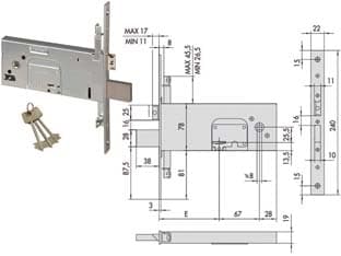 Serratura Triplice da Infilare per Fasce Doppia Mappa 78 mm H 57357 100 mm - 2