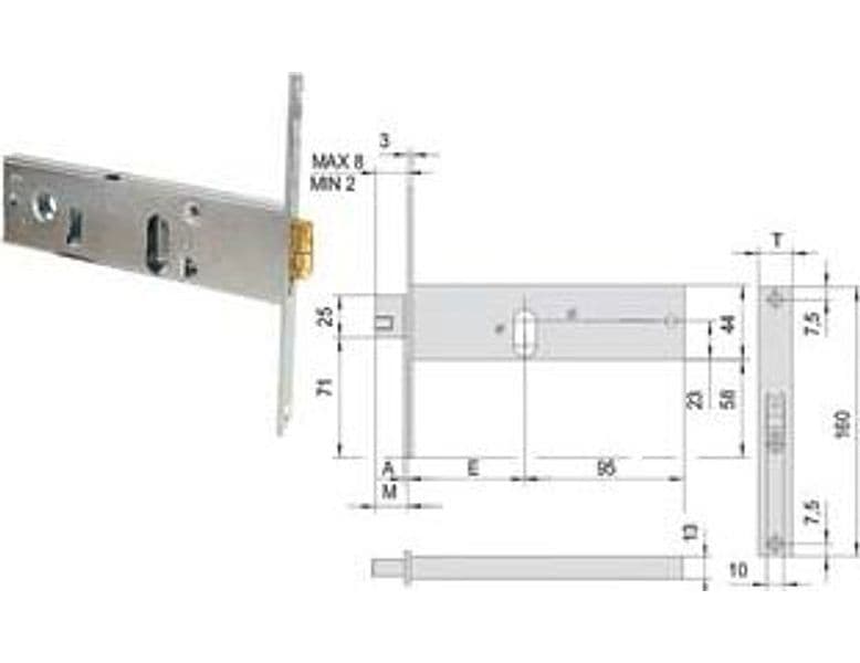 Serratura Infilare per Fasce a Rullo 44 mm H 44160 70 mm (44160700) Cisa