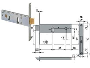 Serratura da Infilare per Fasce Catenaccio e Scrocco 44 mm H 4415 80 Mm - 2