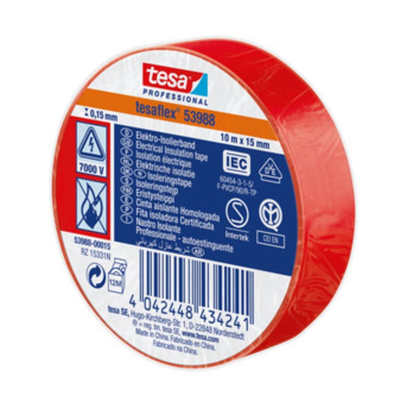 Nastro Isolante Certificato Rosso 15 mm x 10 m Tesa 10 Pezzi - 2