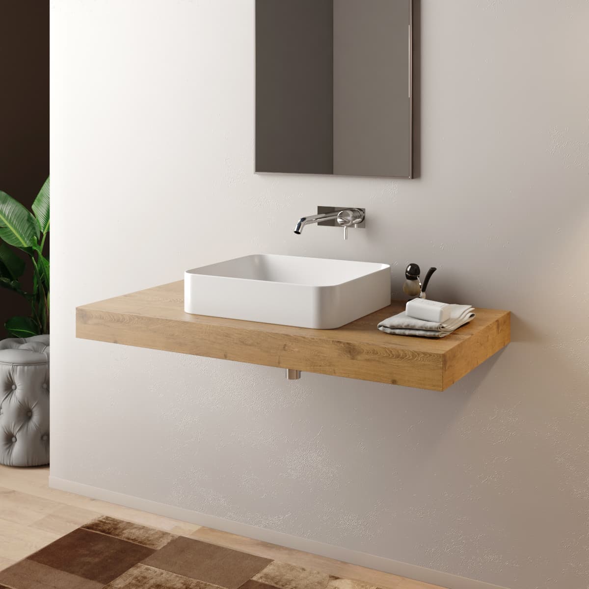 Mensolone Bagno per Lavabo Dim. CM(LXPXH):100 x 46 x 8 Tabacco MOB - 2