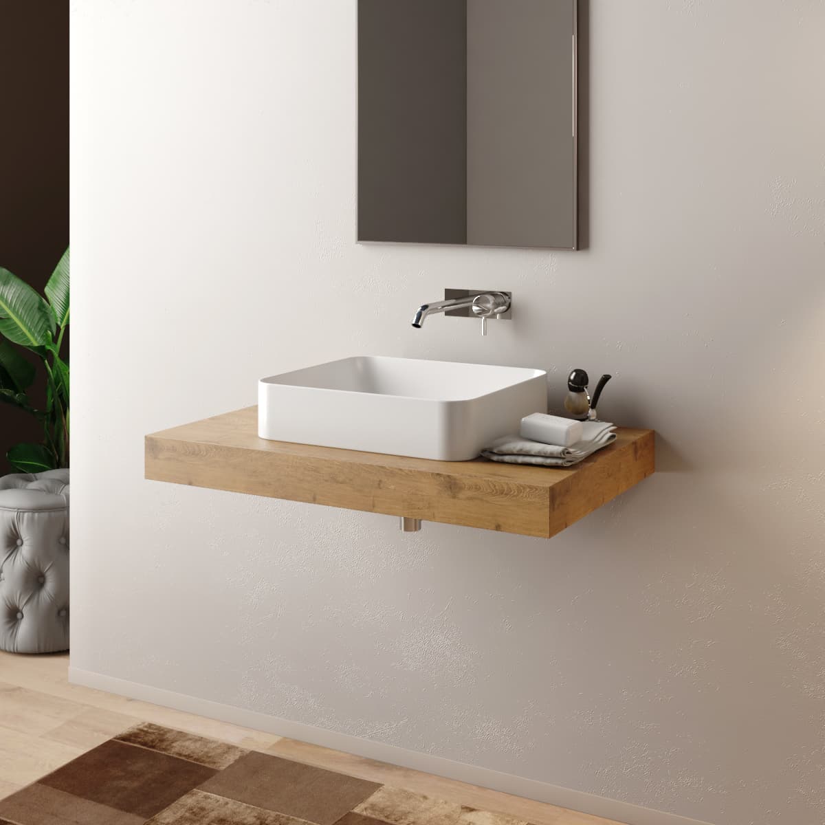 Mensolone Bagno per Lavabo Dim. CM(LXPXH):80 x 46 x 8 Tabacco MOB - 2
