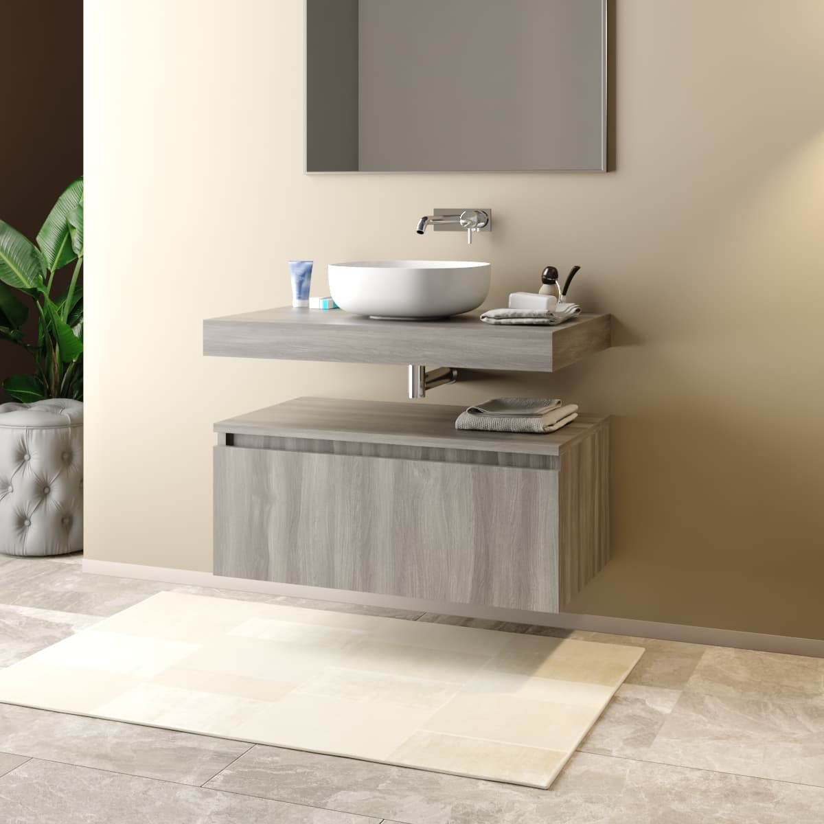 Cassettone Bagno Sospeso da Bagno 80 Dim. Cm(lxpxh): 80 x 46 x 30 Olmo MOB - 2