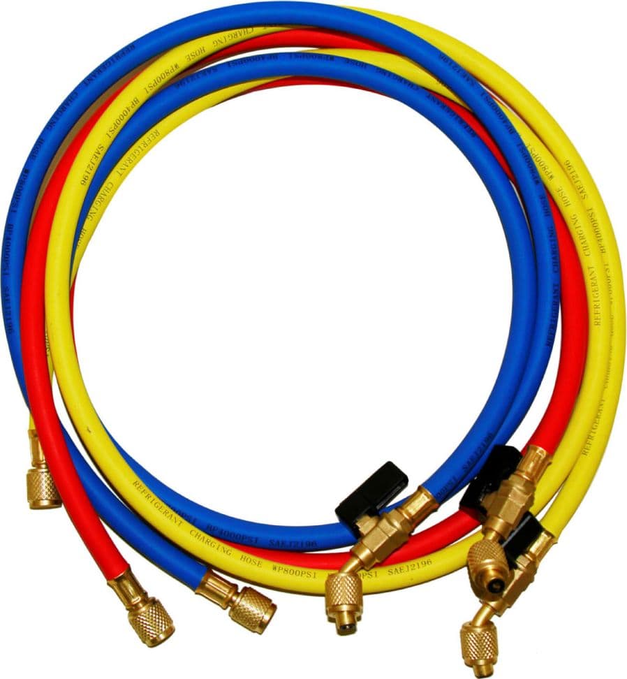 Kit 3 Tubi di Carica Gas Attacchi 1/4 Sae Rosso Giallo Blu Lunghezza - 2