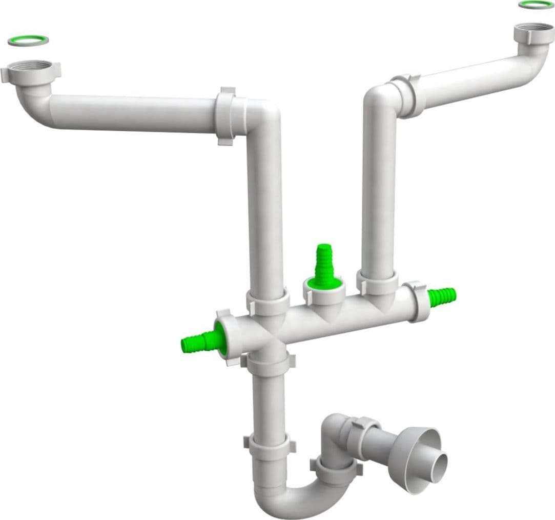 Sifone Scarico 2 Vie Senza Piletta per Lavello in Acciaio 11/2 Ø 40 mm BON - 2