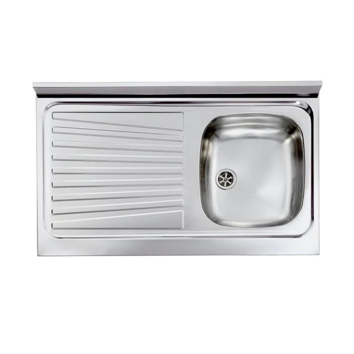 LAVELLO CUCINA DA APPOGGIO IN ACCIAIO INOX 1 VASCA CON GOCCIOLATOIO MODELLO MONDIAL - CM.90x50 VASCA DESTRA - PROFONDITÀ 15 CM  - HID - 2