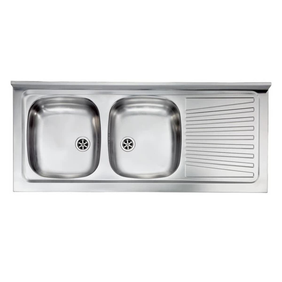 LAVELLO CUCINA DA APPOGGIO IN ACCIAIO INOX 2 VASCHE CON GOCCIOLATOIO MODELLO MONDIAL - CM.120x50 VASCA SINISTRA - PROFONDITÀ VASCA: 15 CM  - HID - 2