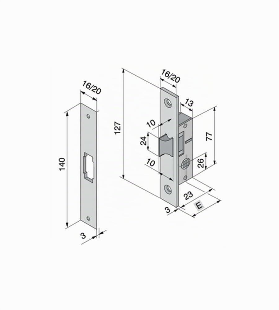Serratura Montante Infilare 113 Welka B.q Cromo F.mm 16 Scr con Q8 E.mm 15