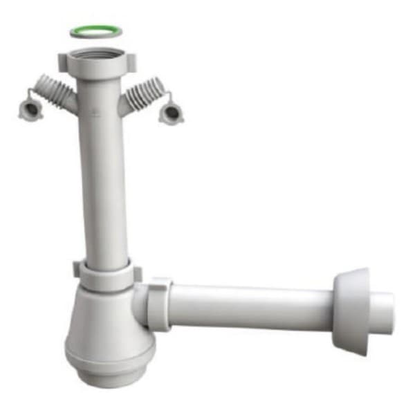 SIFONE SCARICO 1 VIA SENZA PILETTA PER LAVELLO IN ACCIAIO INOX CON ATTACCO DOPPIO LAVASTOVIGLIE/LAVA - 11/2 X ø40X230MM  - BON - 2