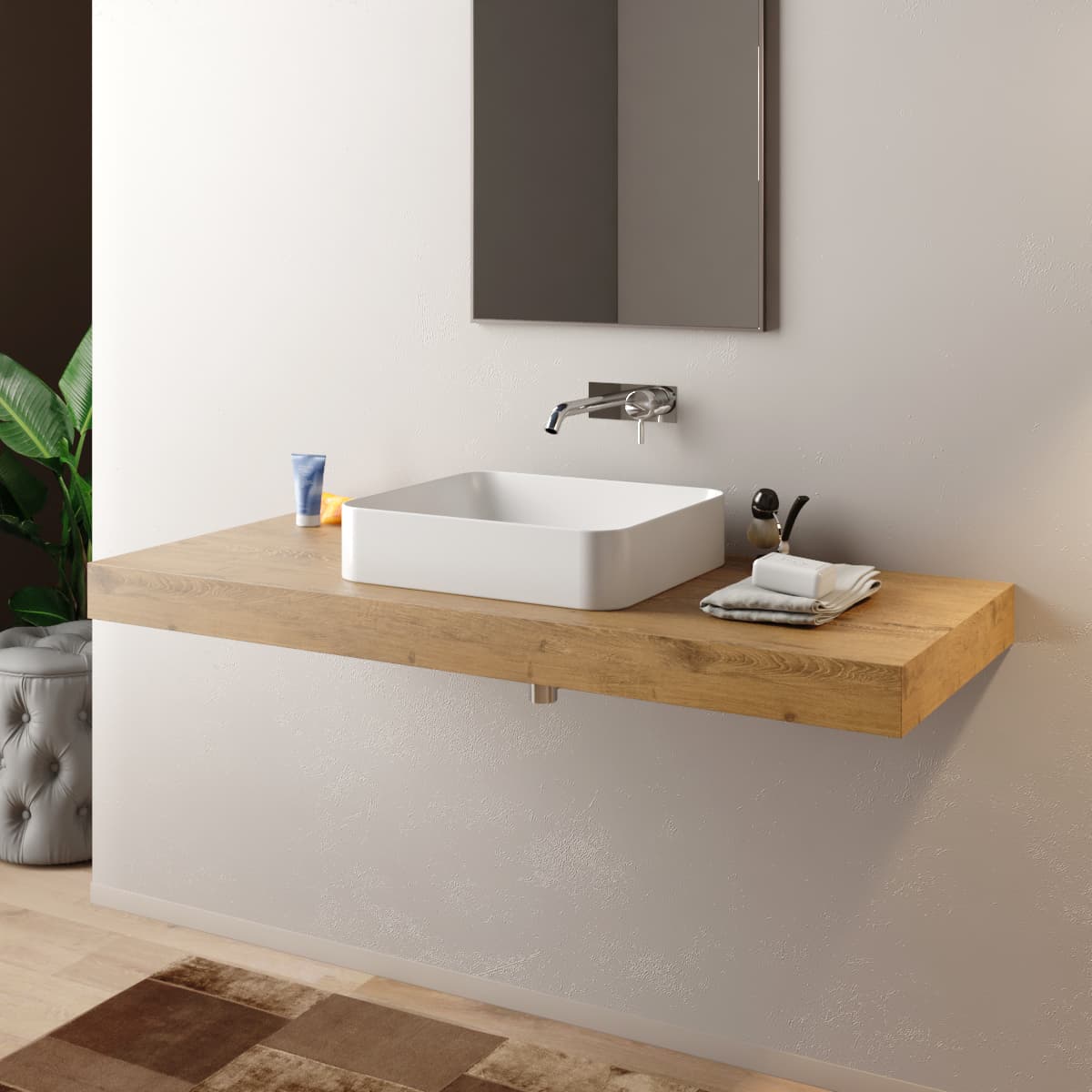 Mensolone Bagno per Lavabo Dim. CM(LXPXH):120 x 46 x 8 Tabacco MOB - 2