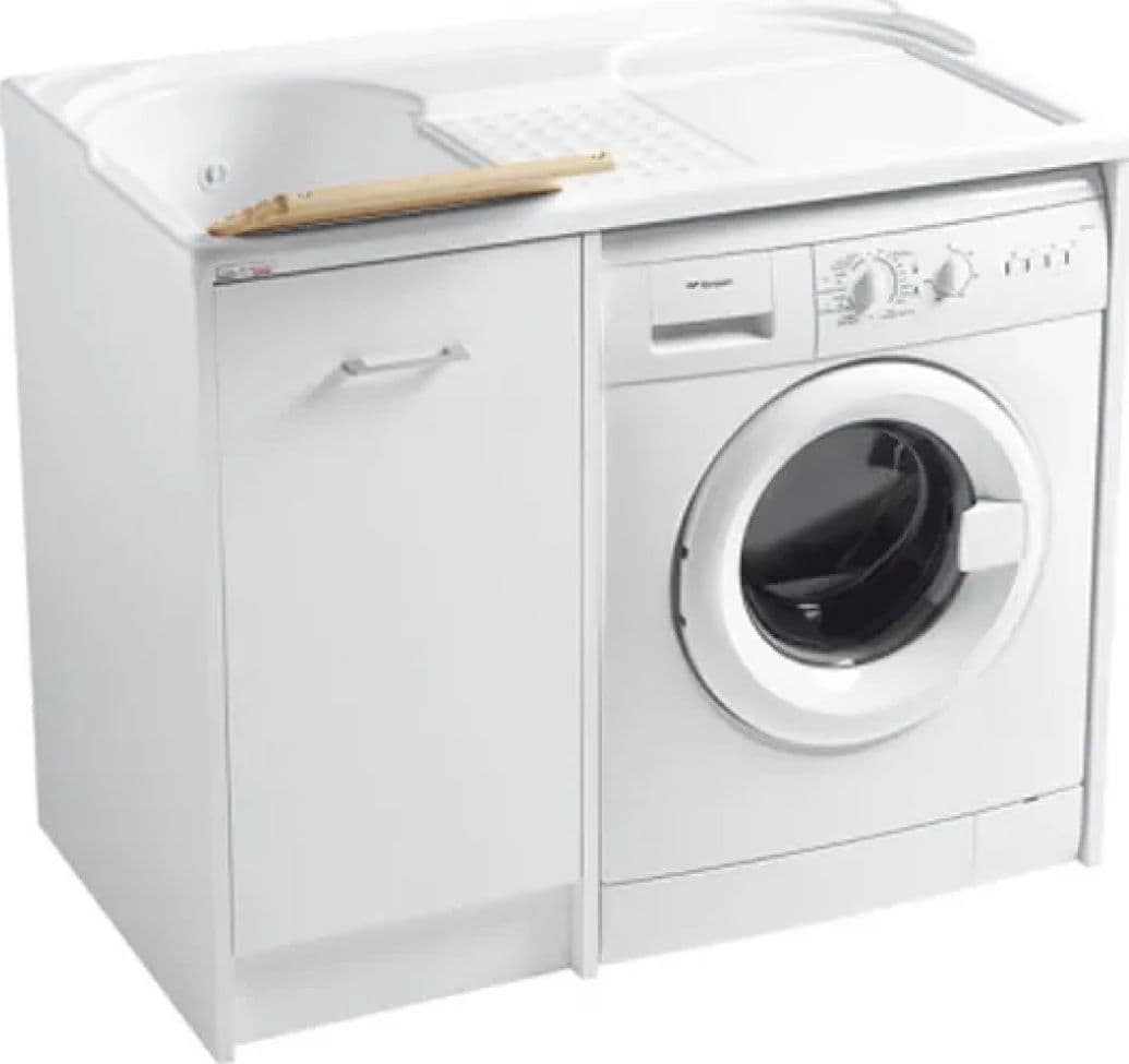 Mobile Lavatoio Coprilavatrice Bianco a Dx e Vasca a Sx L=106 P=50 H=90 COL – Ambra Water