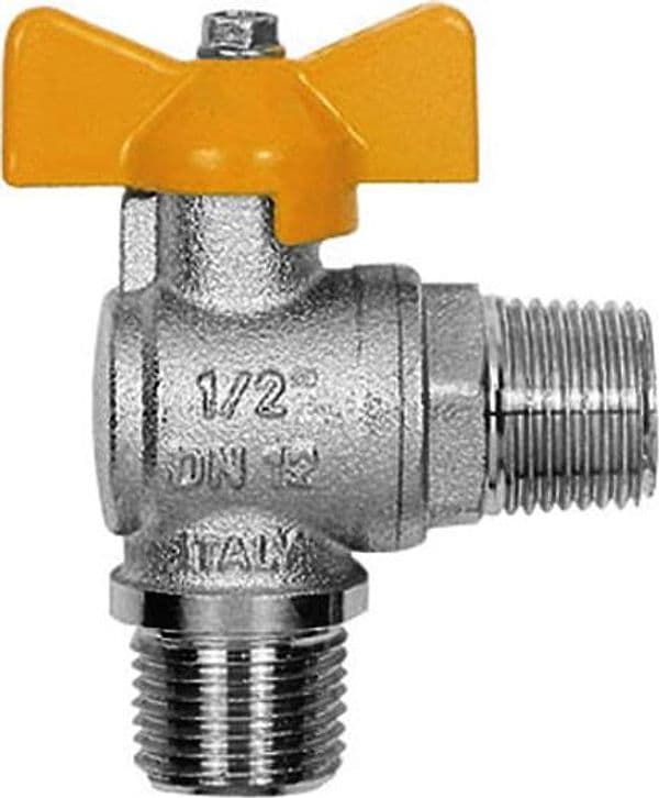 Rubinetto Gas in Ottone a Squadro con Farfalla Doppio Maschio 1/2 ITAP - 2