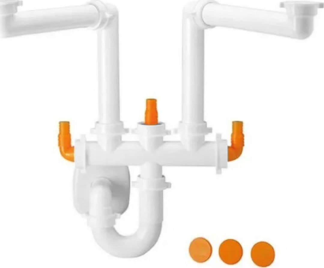 Sifone 2 Vie Senza Piletta per Lavello a 2 Vasche Acciaio Ceramica LIRA - 2