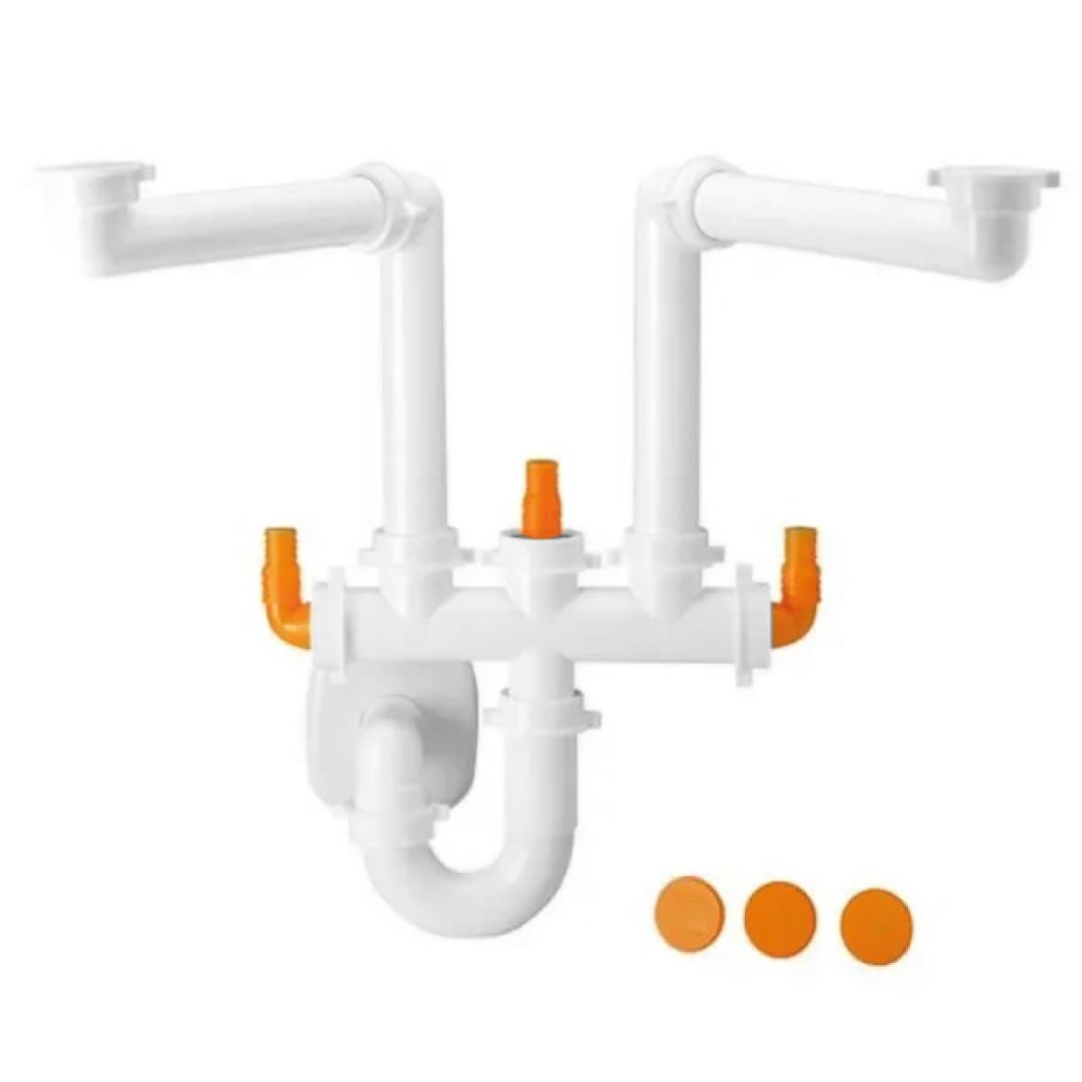Sifone 2 Vie Senza Piletta per Lavello a 2 Vasche Acciaio Ceramica LIRA - 2