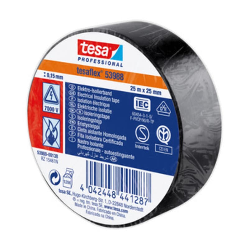 Nastro Isolante Certificato Nero 25 mm x 25 m Tesa 10 Pezzi - 2