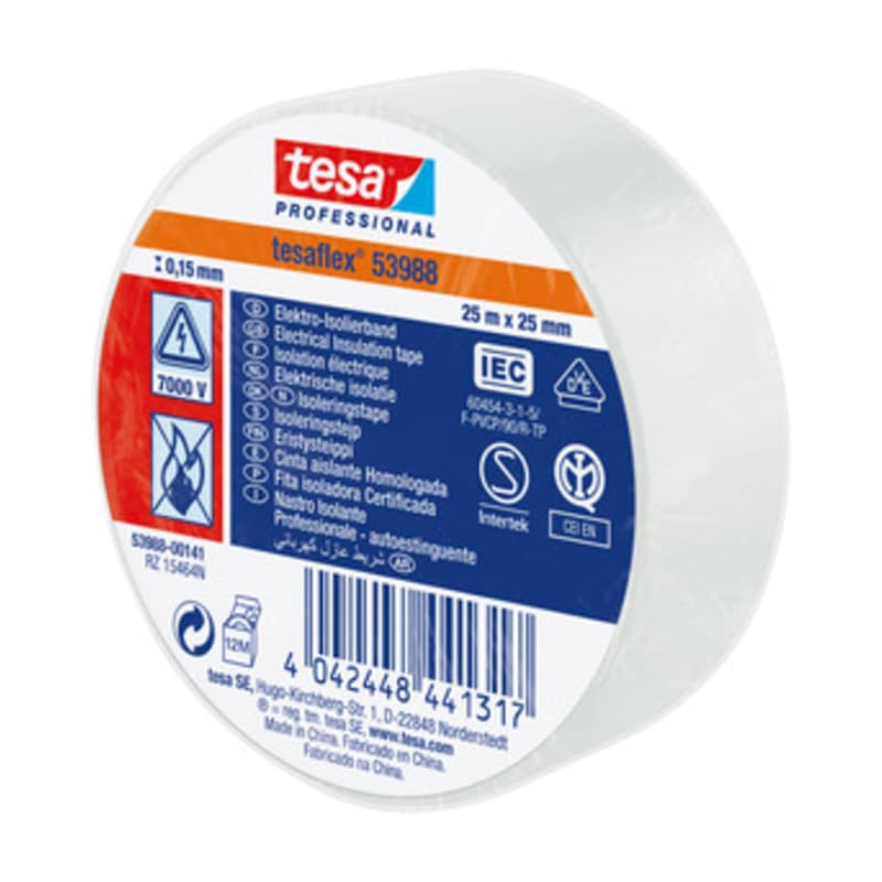 Nastro Isolante Certificato Bianco 25 mm x 25 m Tesa 10 Pezzi - 2