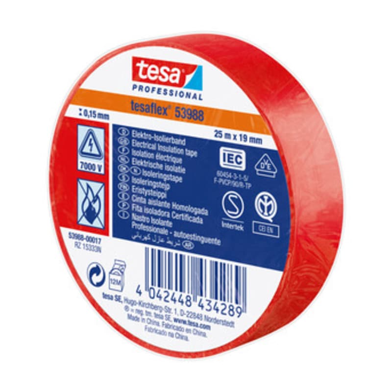 Nastro Isolante Certificato Rosso 19 mm x 25 m Tesa 10 Pezzi - 2