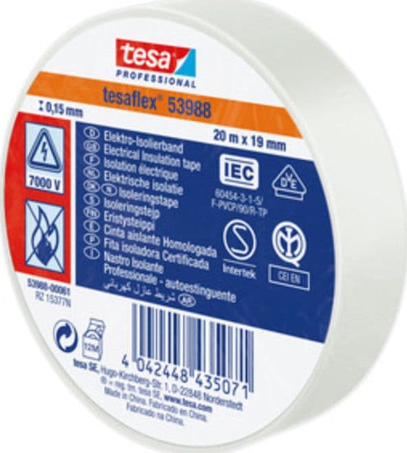 Nastro Isolante Certificato Bianco 19 mm x 25 m Tesa 10 Pezzi
