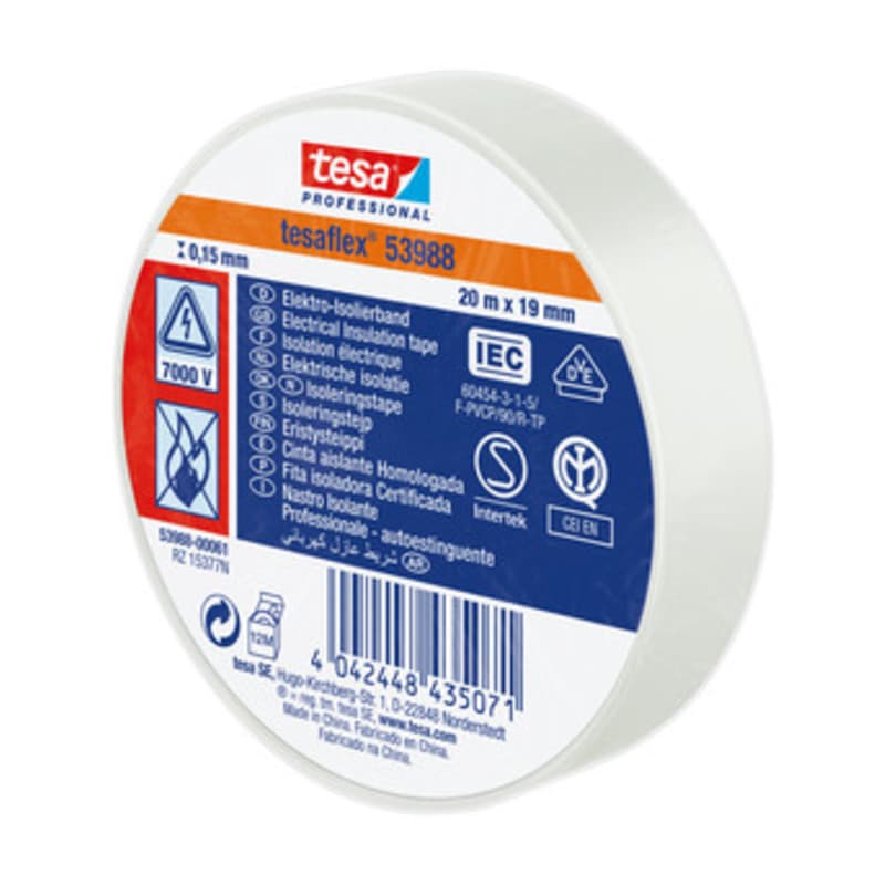 Nastro Isolante Certificato Bianco 19 mm x 25 m Tesa 10 Pezzi - 2