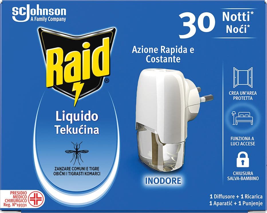 Antizanzare Elettrico ad Emanazione con 1 Ricarica Liquida Raid