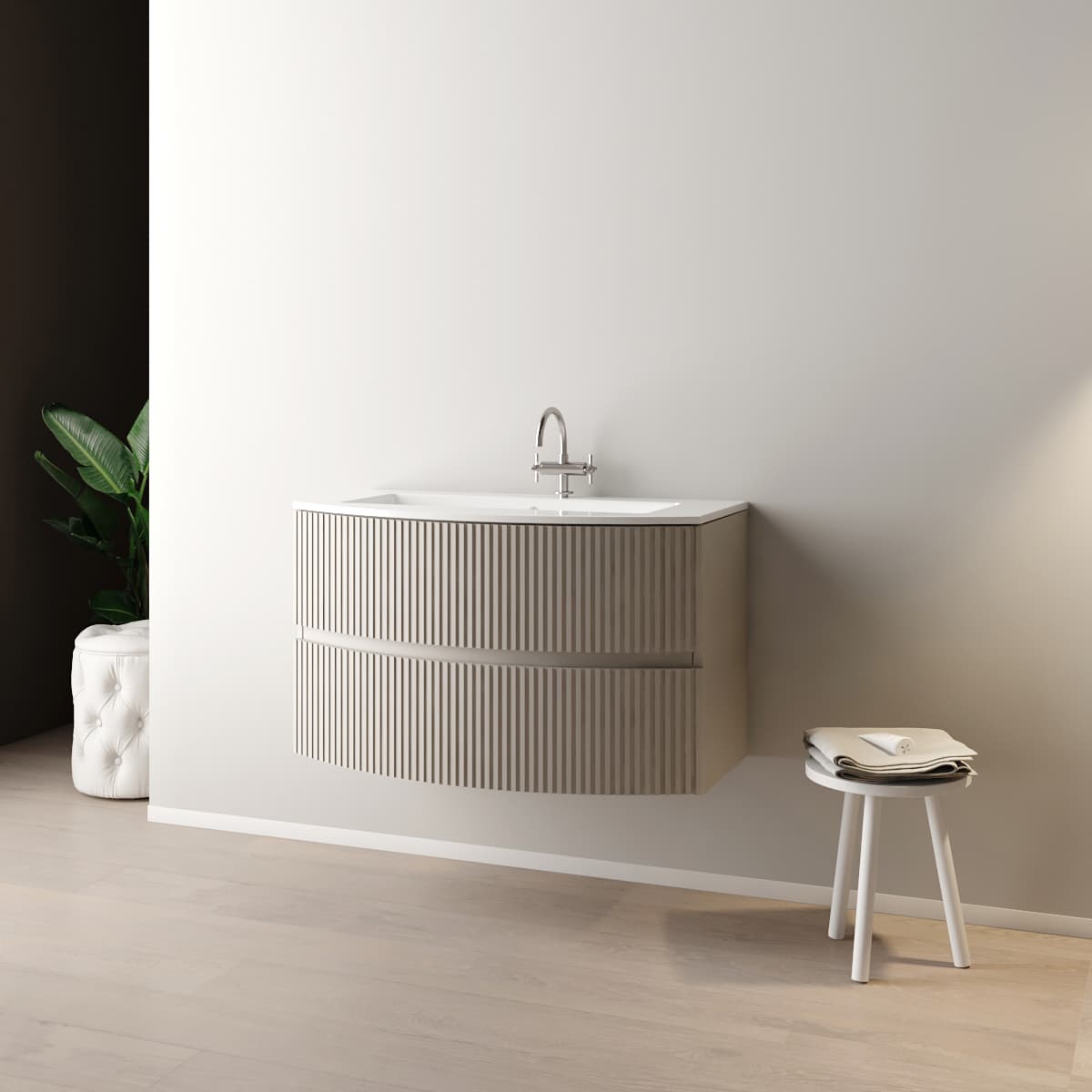 Mobile Bagno Sospeso Curvo Senza Base Sospesa Lavabo Verde Salvia Specchio - 2
