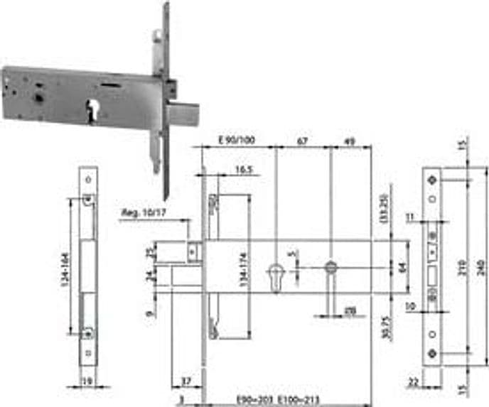 Serratura da Infilare Triplice con Cil. Europeo P Fasce 64 mm H 96312 90 mm - 2