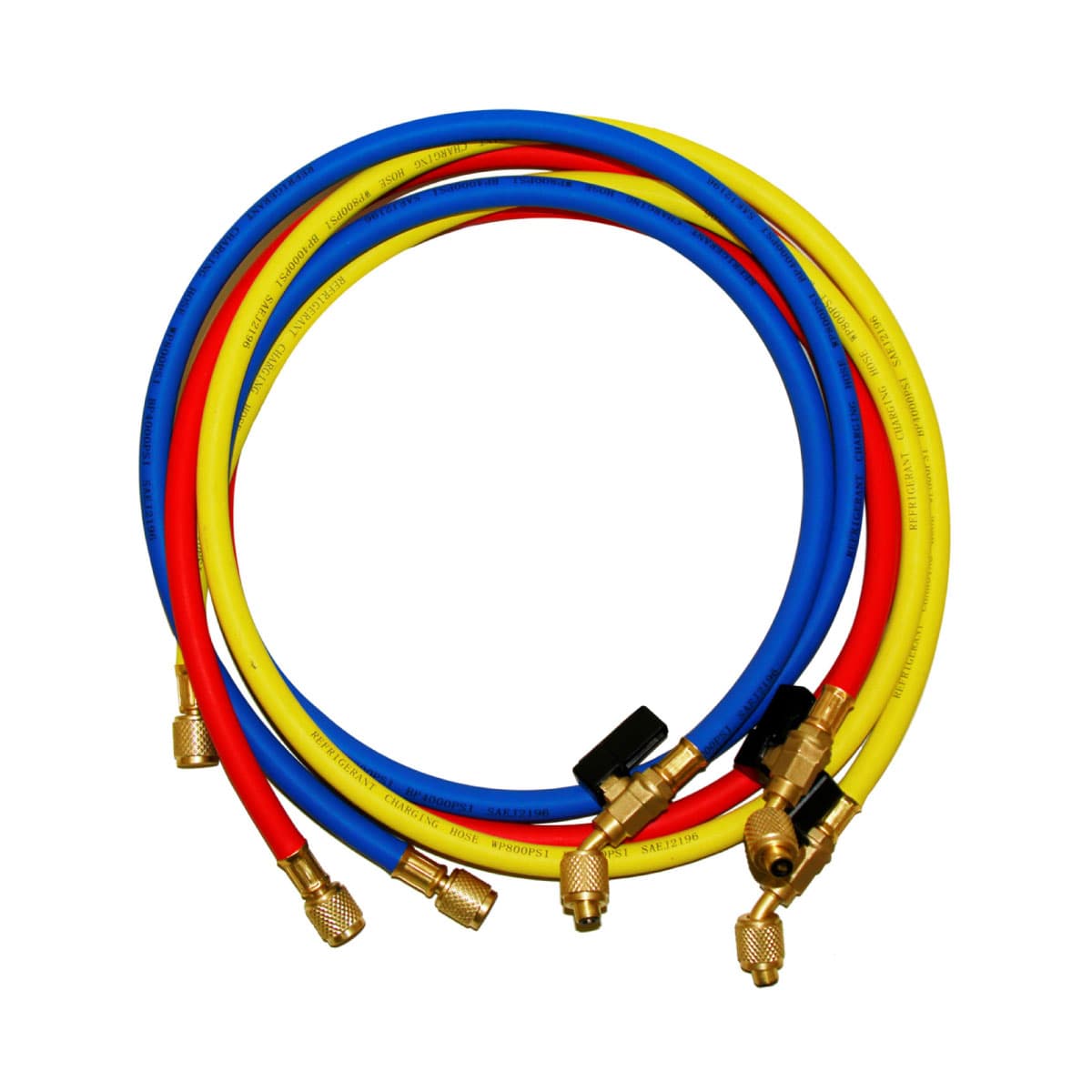 Kit 3 Tubi di Carica Gas Refrigeranti Attacchi 5 su 16SAE Rosso Giallo Blu - 2
