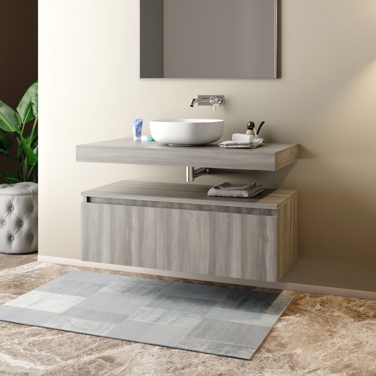 Cassettone Bagno Sospeso 100 cm Dim. Cm(lxpxh): 100 x 46 x 30 Tabacco MOB - 2