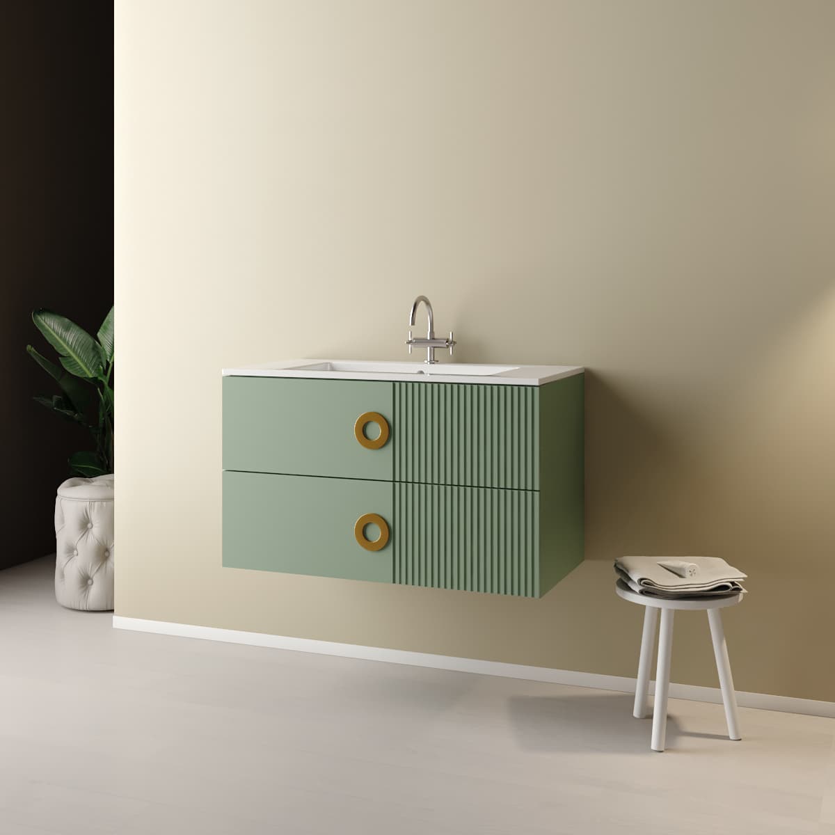 Mobile Bagno Sospeso Senza Base Sospesa Lavabo Bianco Opaco Specchio - 2