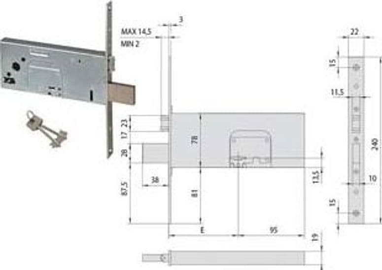Serratura da Infilare per Fasce Doppia Mappa con Rullo 78 mm H 57360 100 mm - 2
