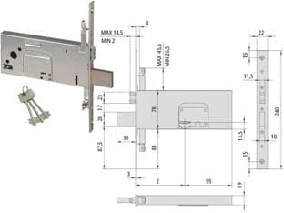 Elettroserratura Tripl. Infil. Fasce Doppia Mappa Rullo 78 mm H 57365 90 mm - 2