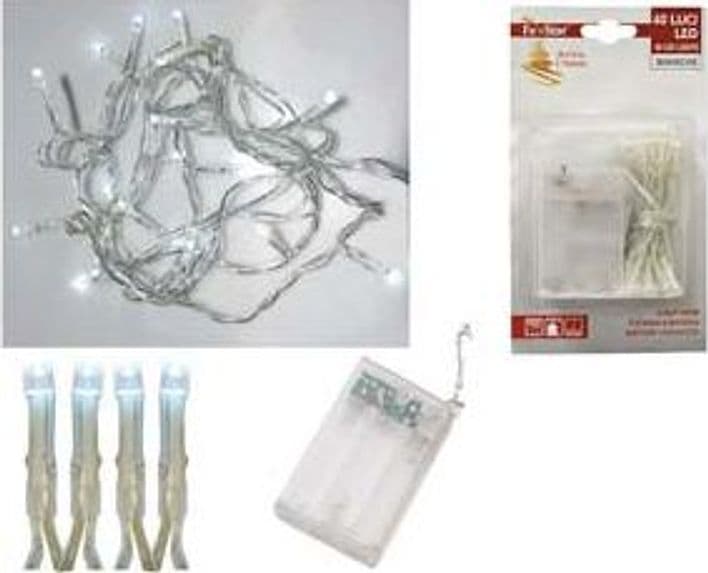 Luci 40 LED Bianco Freddo a Batteria per Interno 0,2 m + 2,4 - 2