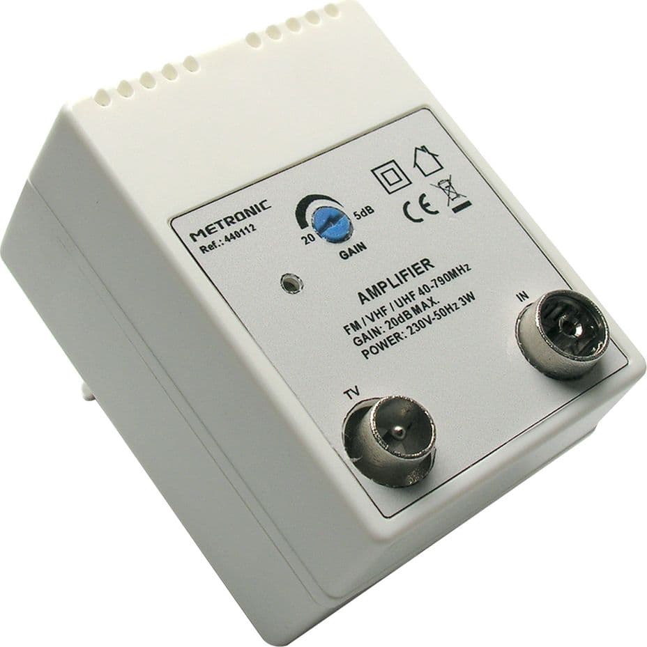 AMPLIFICATORE INTERNO 1 IN/1 OUT 1 ingresso FM/UHF/VHF - 1 uscita TV  - METRONIC - 2
