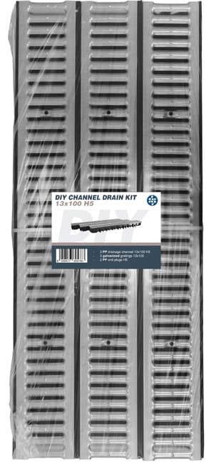 Kit 3 Pezzi. Canalette Nor Cm 13 x 100X5 H + 3 Griglie Zincate Cm 13 x 100 - 2