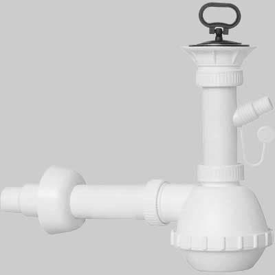 SIFONE PER LAVELLO A FIASCA A 1 VIA CON PILETTA E ATTACCO LAVATRICE  11/2 x Ø32/40 mm - 1 pezzi - Idroweb - 2