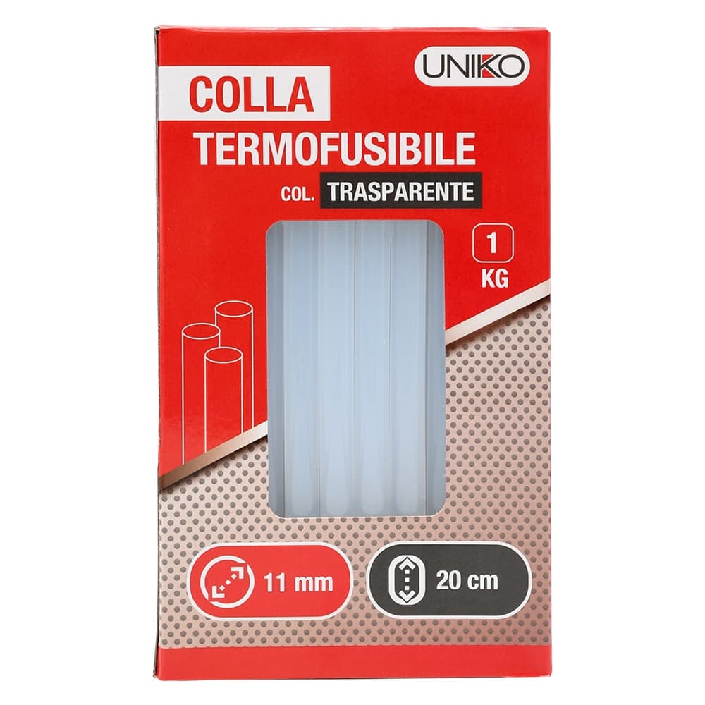 COLLA TERMOFUSIBILE 'UNK' mm 200 - d. mm 11,2 - trasparente kg 1  - UNIKO