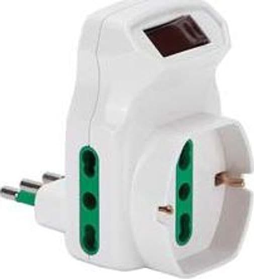 Adattatore Triplo Shuko 2 Poli + Terra 16A con Interruttore 2 Cod 490221 – Fanton