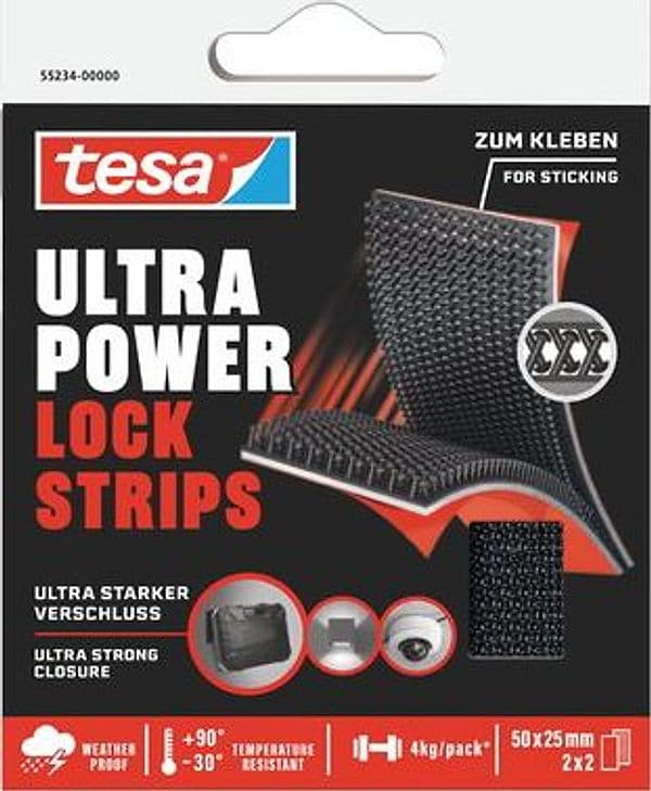 Velcro Adesivo Ultra Power Lock Strips 55234 Tesa Nero 25 x 50 mm 4 Pezzi - 2