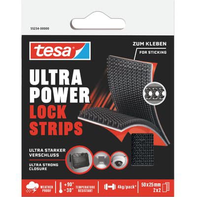 Velcro Adesivo Ultra Power Lock Strips 55234 Tesa Nero 25 x 50 mm 4 Pezzi - 2