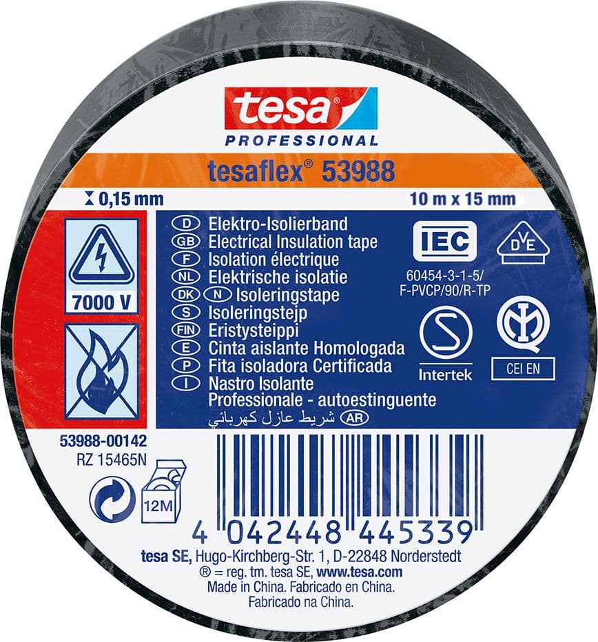 NASTRO ISOLANTE 'PROFESSIONAL 53988' mm. 15 x 10 mt - nero- 10 pezzi  - TESA - 2
