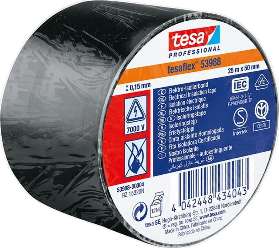 NASTRO ISOLANTE 'PROFESSIONAL 53988' mm. 50 x 25 mt - nero- 4 pezzi  - TESA - 2