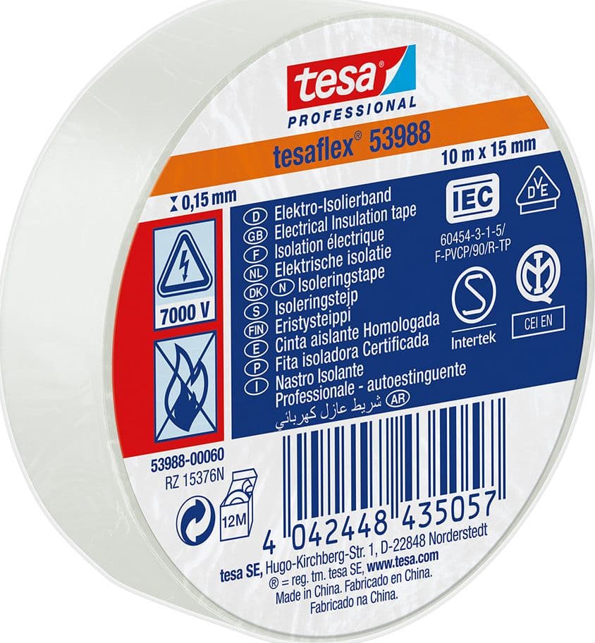 NASTRO ISOLANTE 'PROFESSIONAL 53988' mm. 10 x 15 mt - bianco- 10 pezzi  - TESA