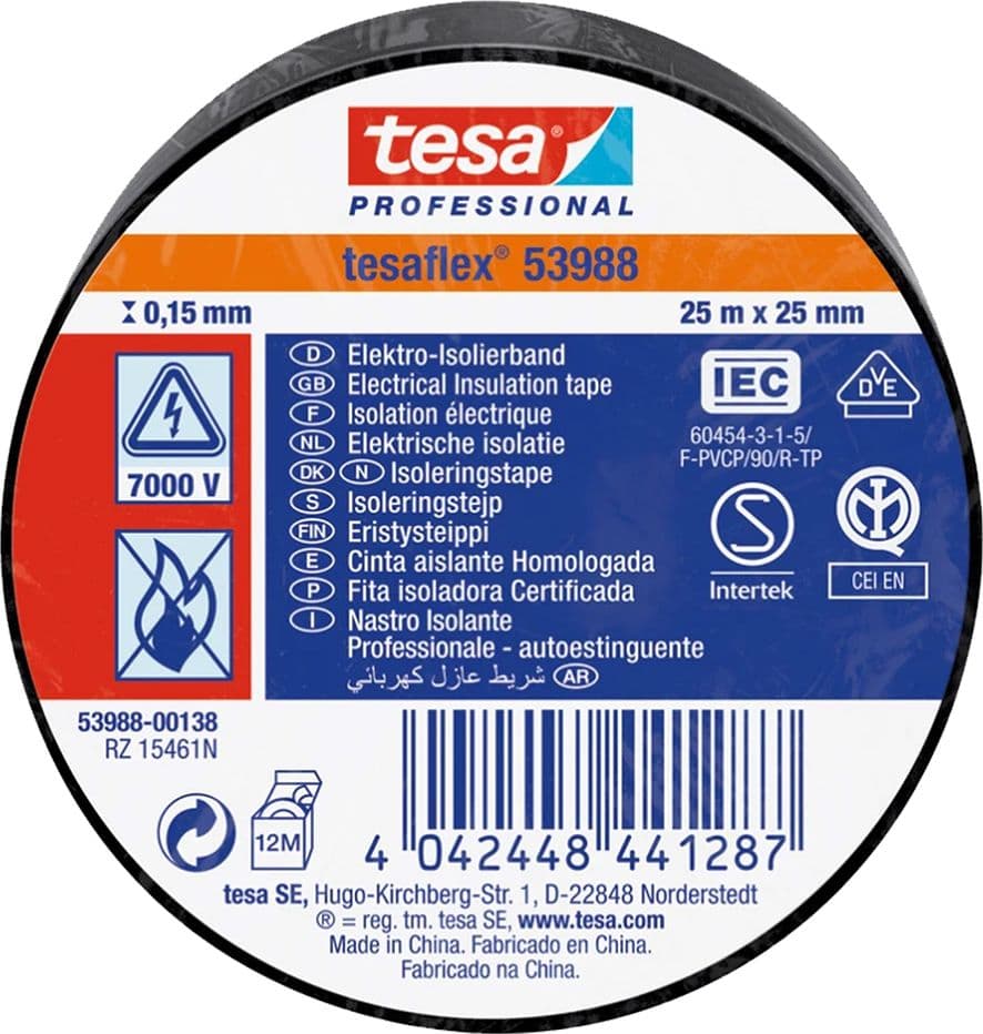 NASTRO ISOLANTE 'PROFESSIONAL 53988' mm. 25 x 25 mt - nero- 10 pezzi  - TESA