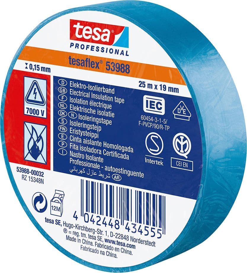 NASTRO ISOLANTE 'PROFESSIONAL 53988' mm. 19 x 25 mt - blu- 10 pezzi  - TESA - 2
