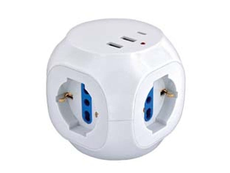 Multipresa Cubo da Tavolo 3 Bipasso Schuko + 2 Usb + 1 Usb C Syntesy - 2