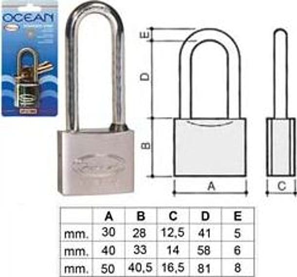 Lucchetto Ottone Arco Lungo Ocean 2700M in Blister 30 mm (2770MB) 3 Pezzi - 2