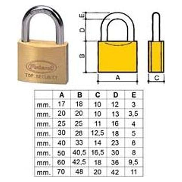 Lucchetto Ottone Arco Normale 2700 60 mm Ka (2760KA) Potent 6 Pezzi - 2