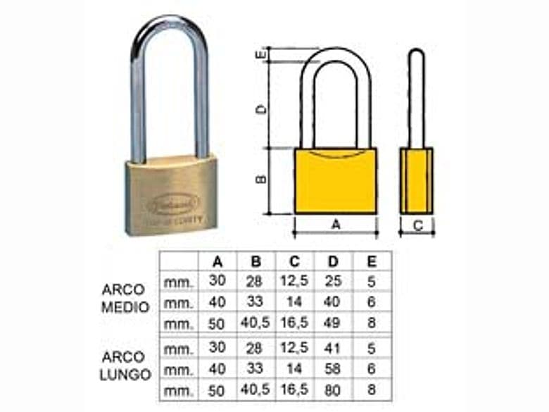 Lucchetto Ottone Arco Lungo 2700 40 mm Arco Lungo (2780) Potent 12 Pezzi - 2