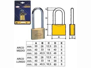 Lucchetto Ottone Arco Lungo 2700 in Blister 40 mm Arco Medio 12 Pezzi - 2