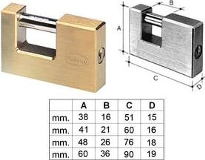 Lucchetto Rettangolare in Ottone 2800 90 mm (2820) Potent - 2